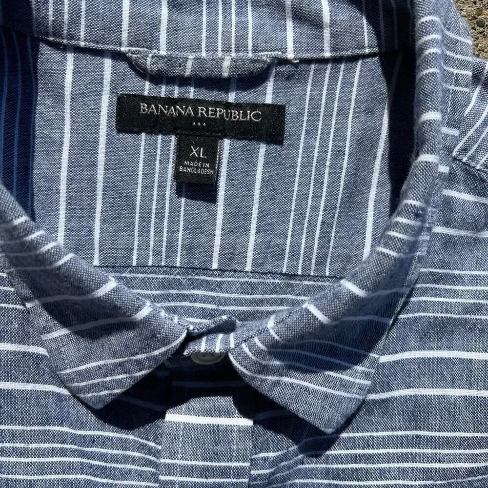 Banana Republic blue stripe button down, short sleeves, men's size XL